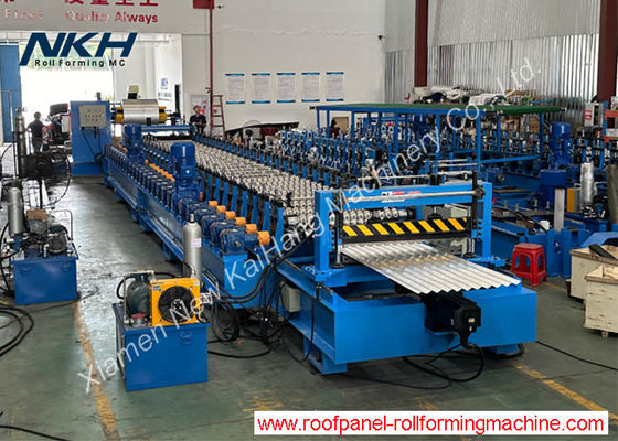 High Speed Corrugated Roll Forming Machine , High Precision Cold Roll Forming Machine Flying Speed 762 Corrugate Sheet Servo Cutting